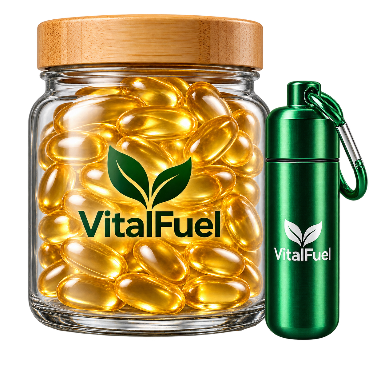 Vitalfuel® Tarro de cristal con tapa de bambu + estuche metálico
