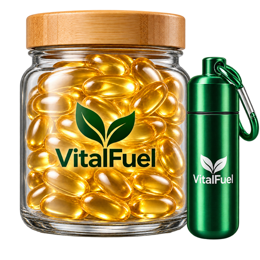 Vitalfuel® Tarro de cristal con tapa de bambu + estuche metálico